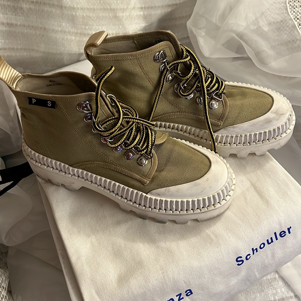PROENZA SCHOULER Combat Boots Tan CANVAS HI TOPS/ Exc.Cond. Women’s Wear EUC!!
